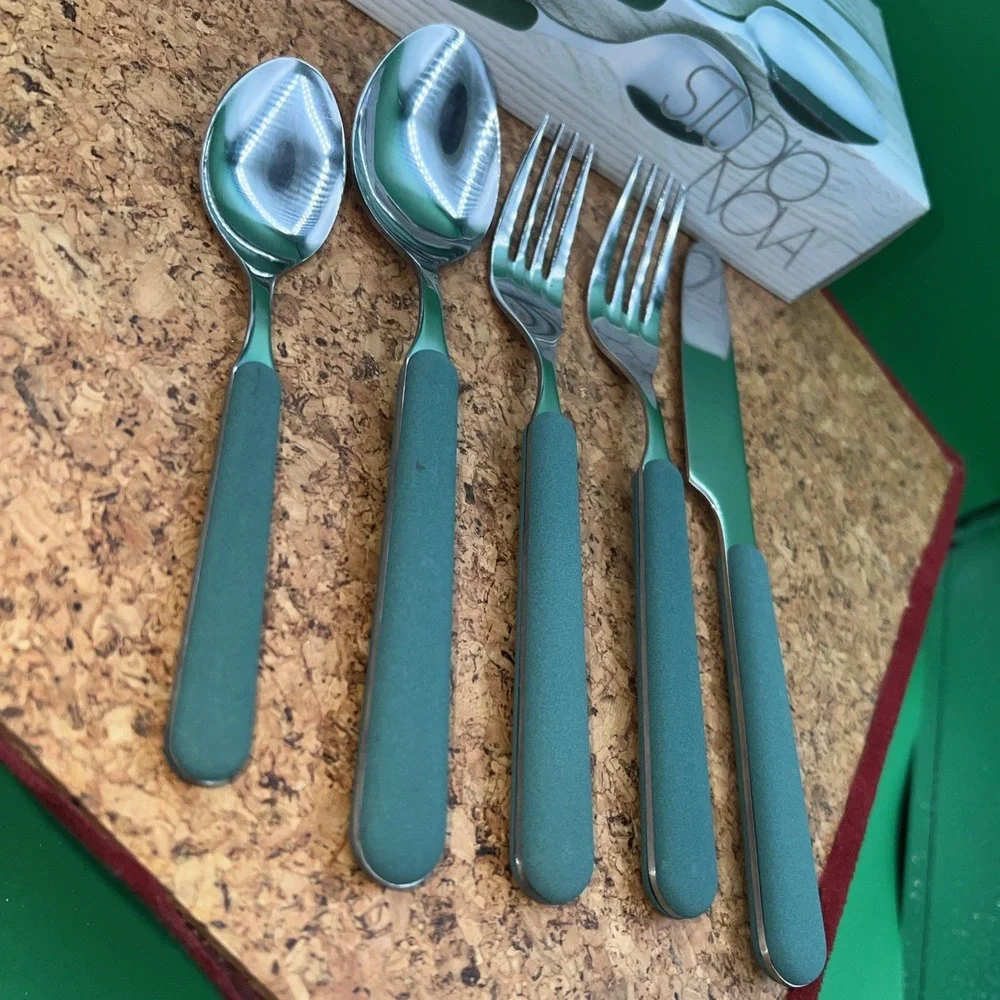 Vintage Studio Nova Flatware Silverware Forest Green Handles 5‎ Pieces For one